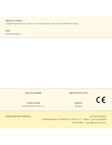Convertidor de e27 a e40, 4 a 230 v, blanco, ø47 x 79 mm (retractilado)