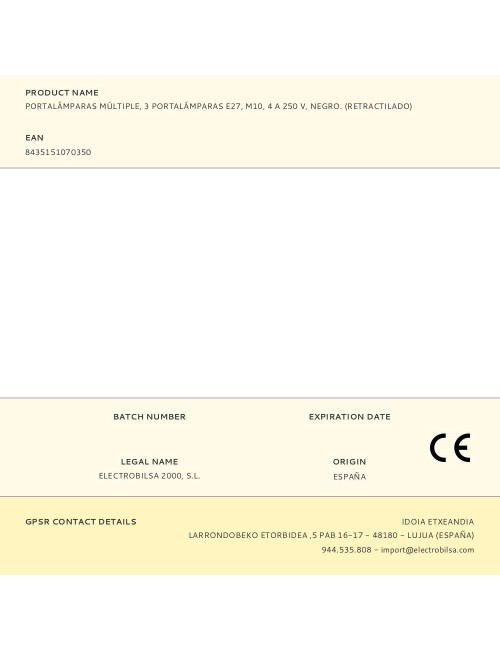 Portalámparas múltiple, 3 portalámparas e27, m10, 4 a 250 v, negro. (retractilado)