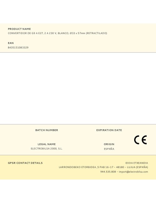 Convertidor de g9 a e27, 2 a 230 v, blanco, ø33 x 57mm (retractilado)