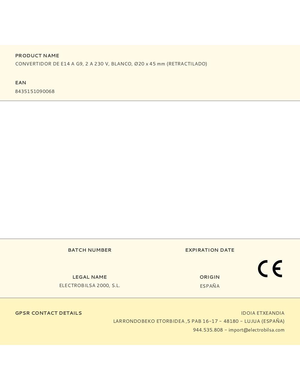 Convertidor de e14 a g9, 2 a 230 v, blanco, ø20 x 45 mm (retractilado)