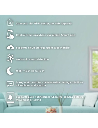 Cámara fija para interior smart, wifi, 230 v, 1080 p hd, micro sd, 5,4 x 5 x 10,6 cm