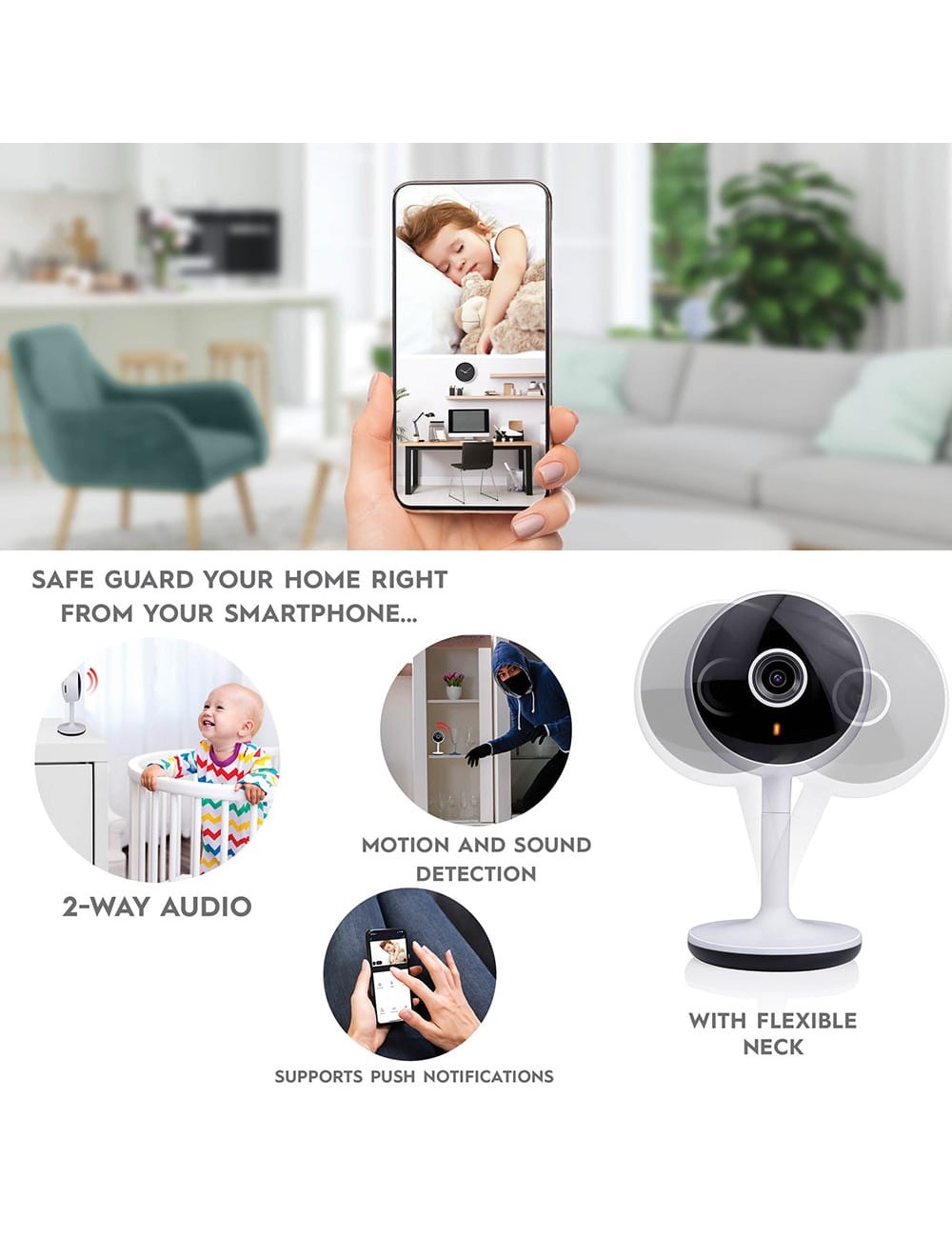 Cámara fija para interior smart, wifi, 230 v, 1080 p hd, micro sd, 5,4 x 5 x 10,6 cm