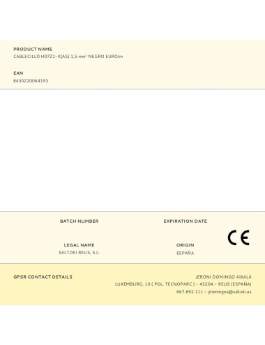 Cablecillo h07z1-k(as) 1,5 mm negro euro/m
