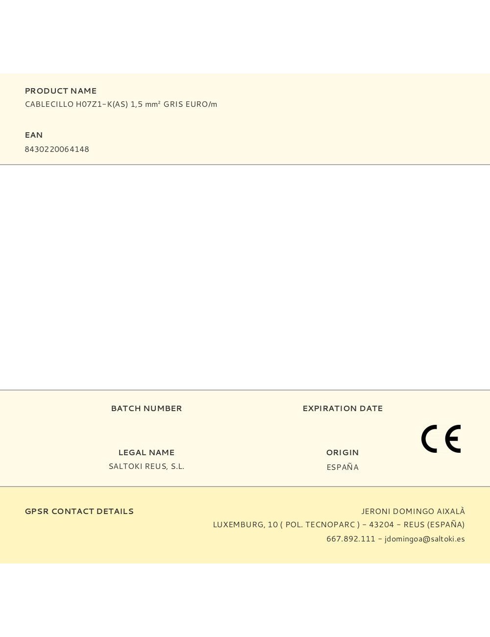 Cablecillo h07z1-k(as) 1,5 mm gris euro/m