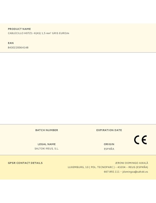 Cablecillo h07z1-k(as) 1,5 mm gris euro/m