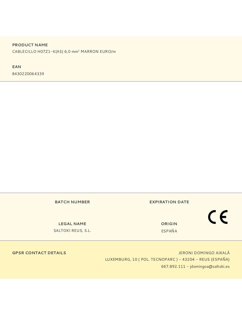 Cablecillo h07z1-k(as) 6,0 mm marron euro/m