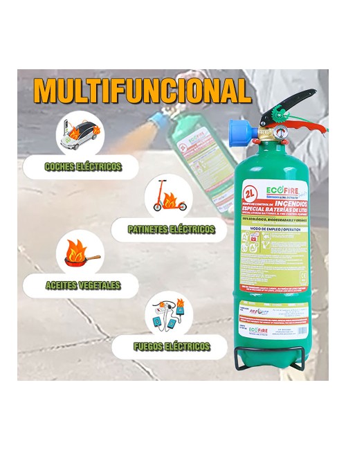 Extintor especial para baterías de litio 2 l, verde + soporte