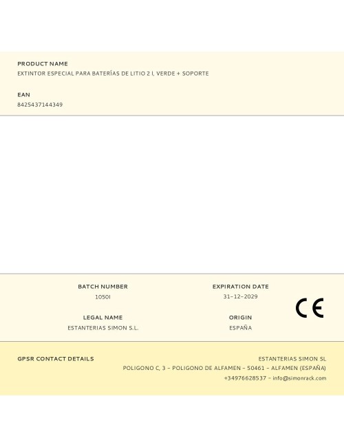 Extintor especial para baterías de litio 2 l, verde + soporte