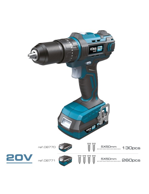 Kit taladro percutor / atornillador 20 v con bateria 2.0ah y cargador. 20,5 x 22 cm