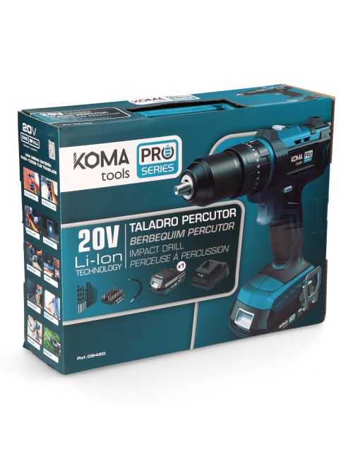 Kit taladro percutor / atornillador 20 v con bateria 2.0ah y cargador. 20,5 x 22 cm