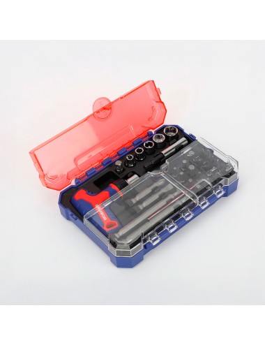 Juego de puntas y vasos con mini mango carraca t, 28 piezas