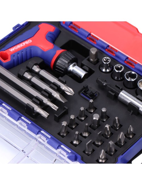 Juego de puntas y vasos con mini mango carraca t, 28 piezas