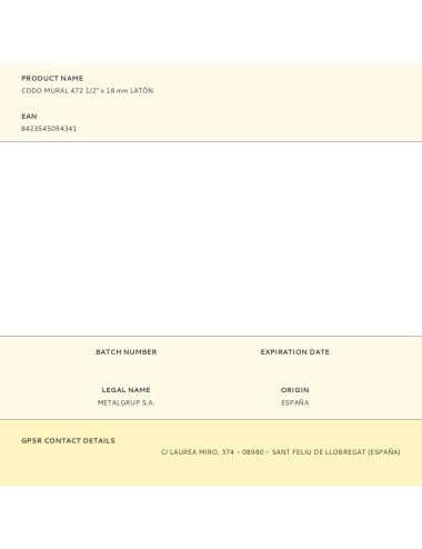 Codo mural 472 1/2" x 18 mm latón