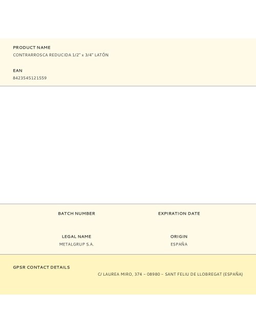 Contrarrosca reducida 1/2" x 3/4" latón