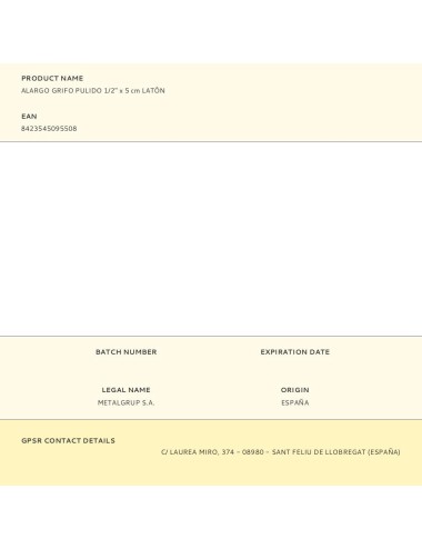 Alargo grifo pulido 1/2" x 5 cm latón