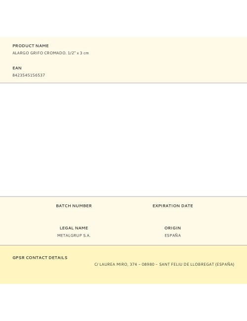 Alargo grifo cromado. 1/2" x 3 cm