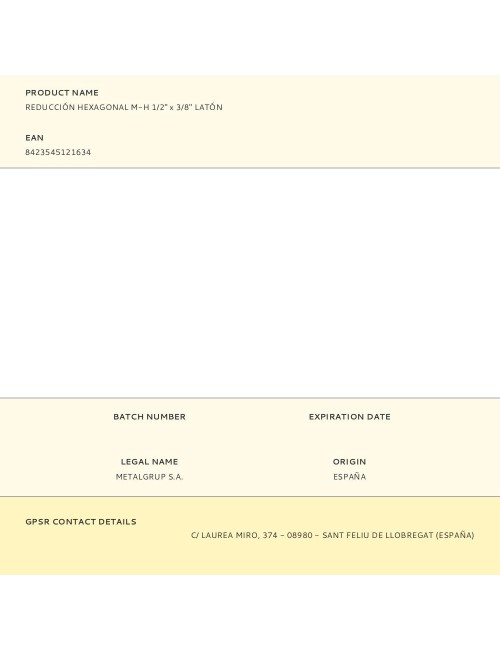 Reducción hexagonal m-h 1/2" x 3/8" latón