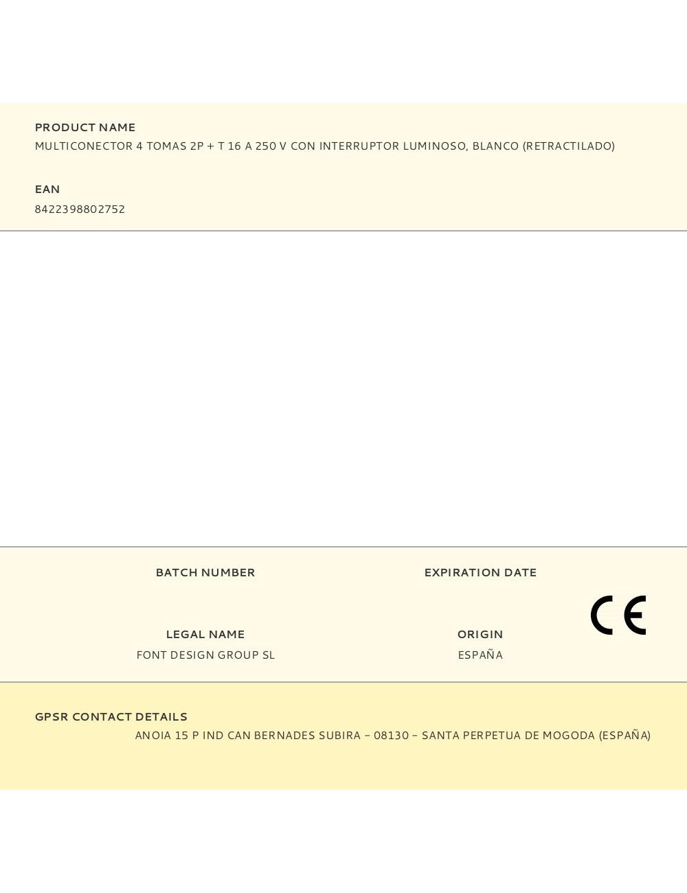 Multiconector 4 tomas 2p + t 16 a 250 v con interruptor luminoso, blanco (retractilado)