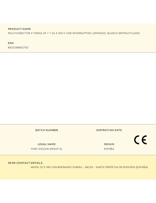 Multiconector 4 tomas 2p + t 16 a 250 v con interruptor luminoso, blanco (retractilado)