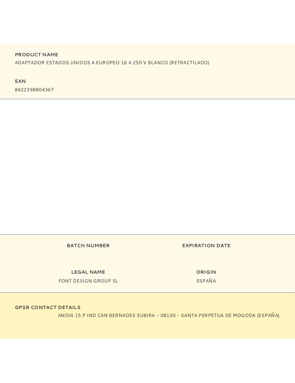 Adaptador estados unidos a europeo 16 a 250 v blanco (retractilado)