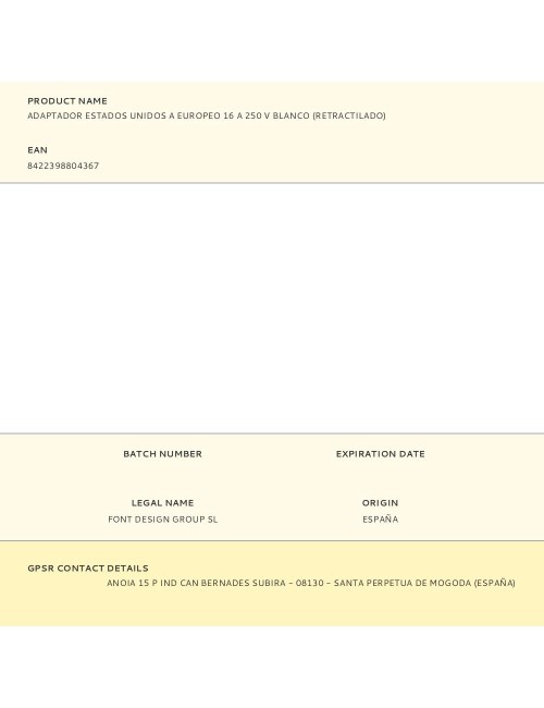 Adaptador estados unidos a europeo 16 a 250 v blanco (retractilado)