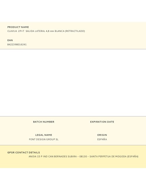 Clavija 2p+t salida lateral 4,8 mm blanca (retractilado)