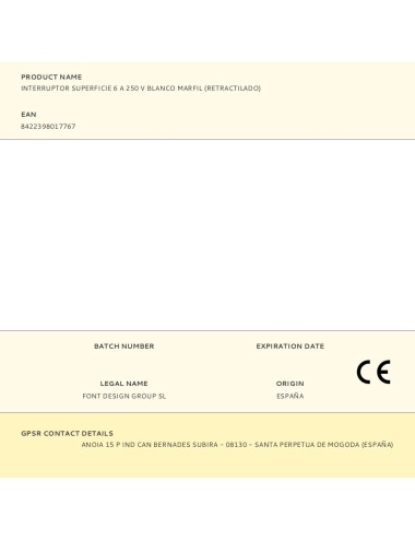 Interruptor superficie 6 a 250 v blanco marfil (retractilado)