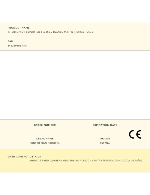 Interruptor superficie 6 a 250 v blanco marfil (retractilado)