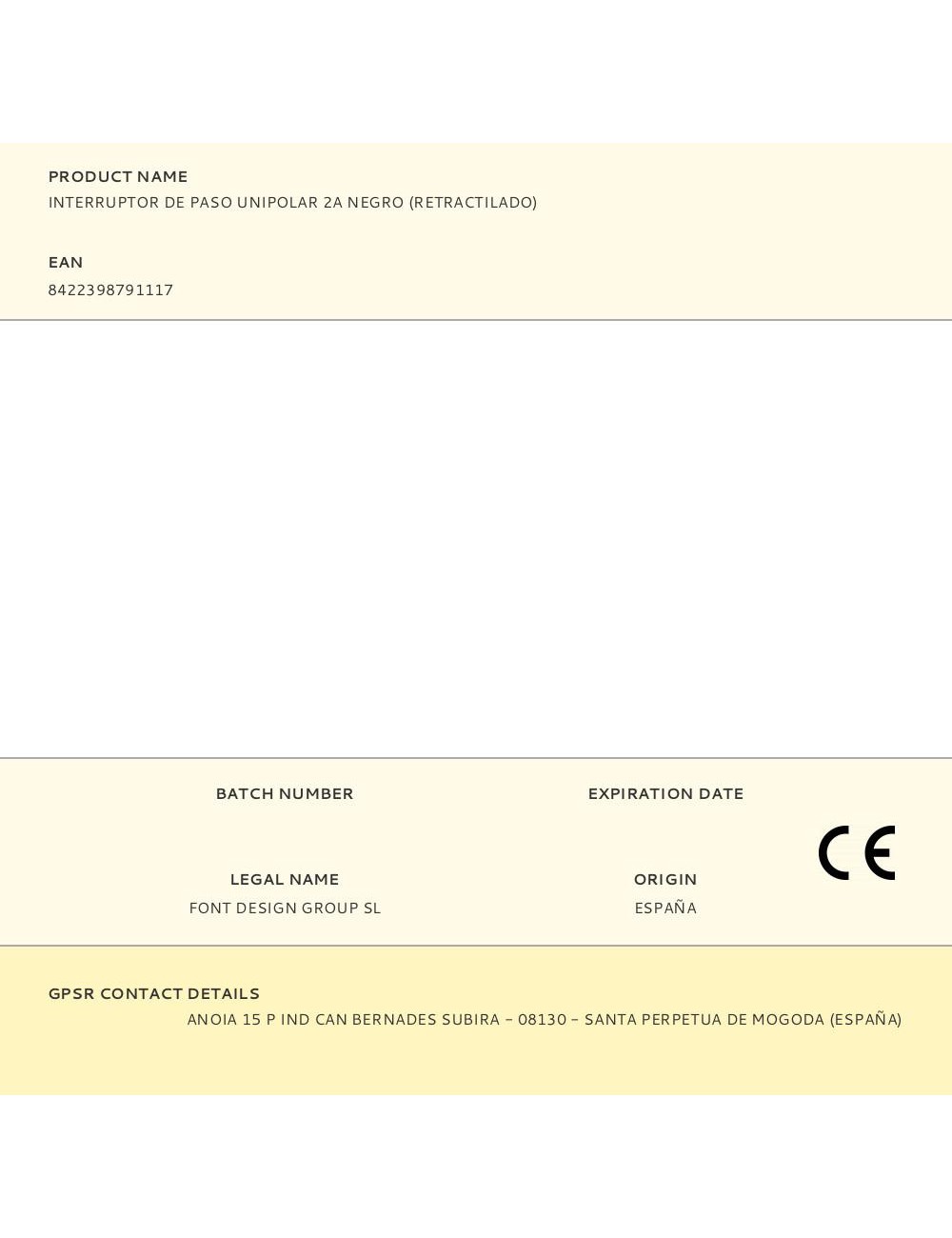 Interruptor de paso unipolar 2a negro (retractilado)