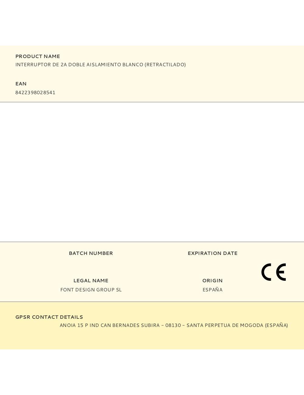 Interruptor de 2a doble aislamiento blanco (retractilado)