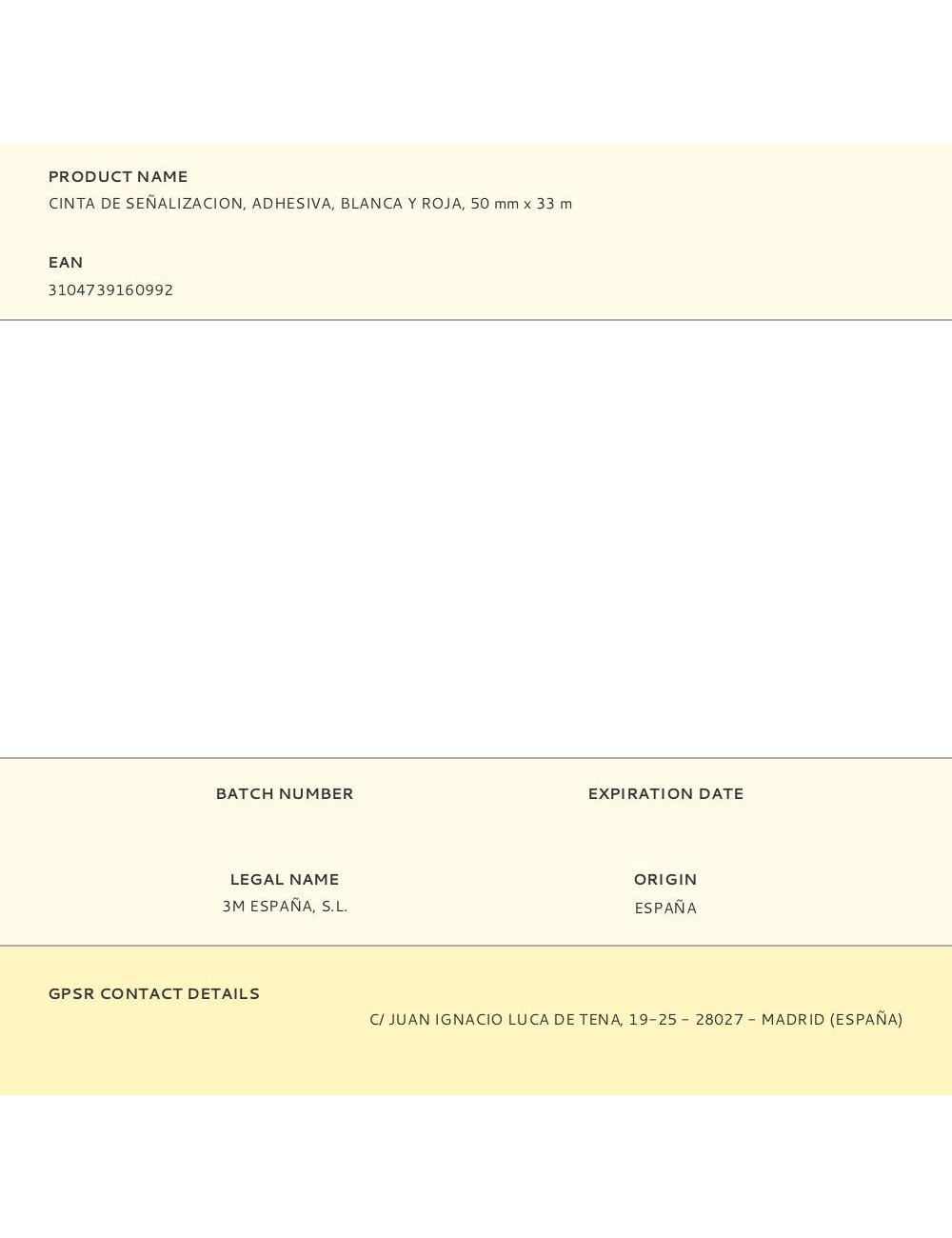 Cinta de señalizacion, adhesiva, blanca y roja, 50 mm x 33 m