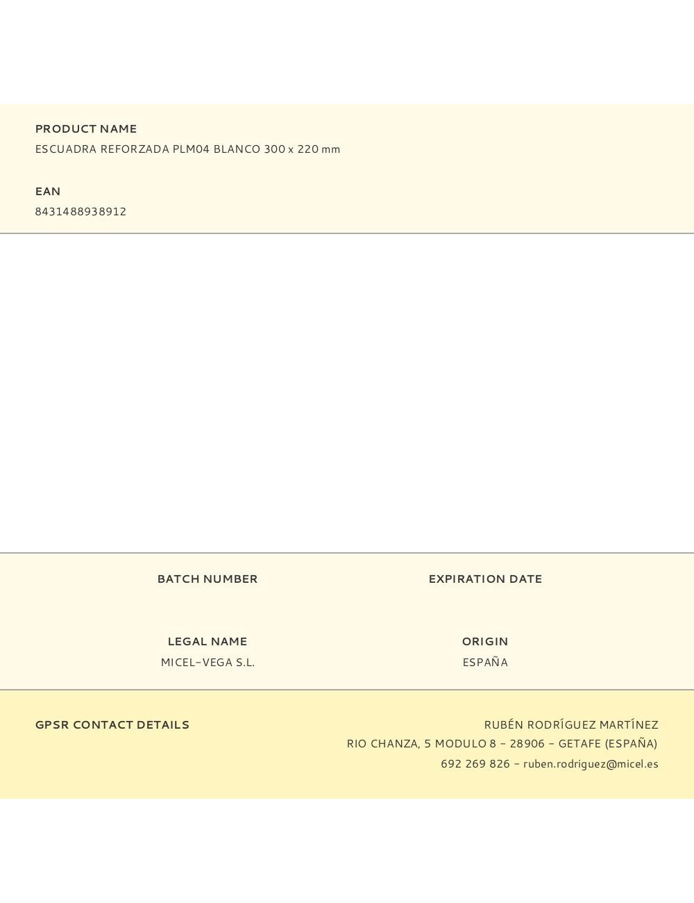 Escuadra reforzada plm04 blanco 300 x 220 mm