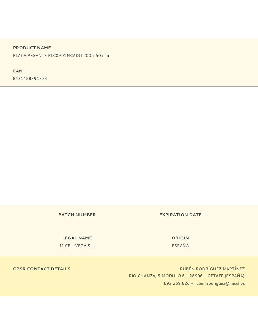 Placa pesante plc09 zincado 200 x 50 mm