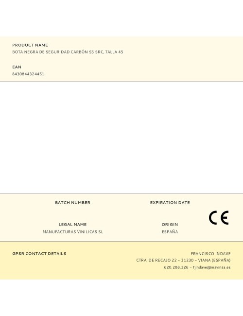 Bota negra de seguridad carbón s5 src, talla 45