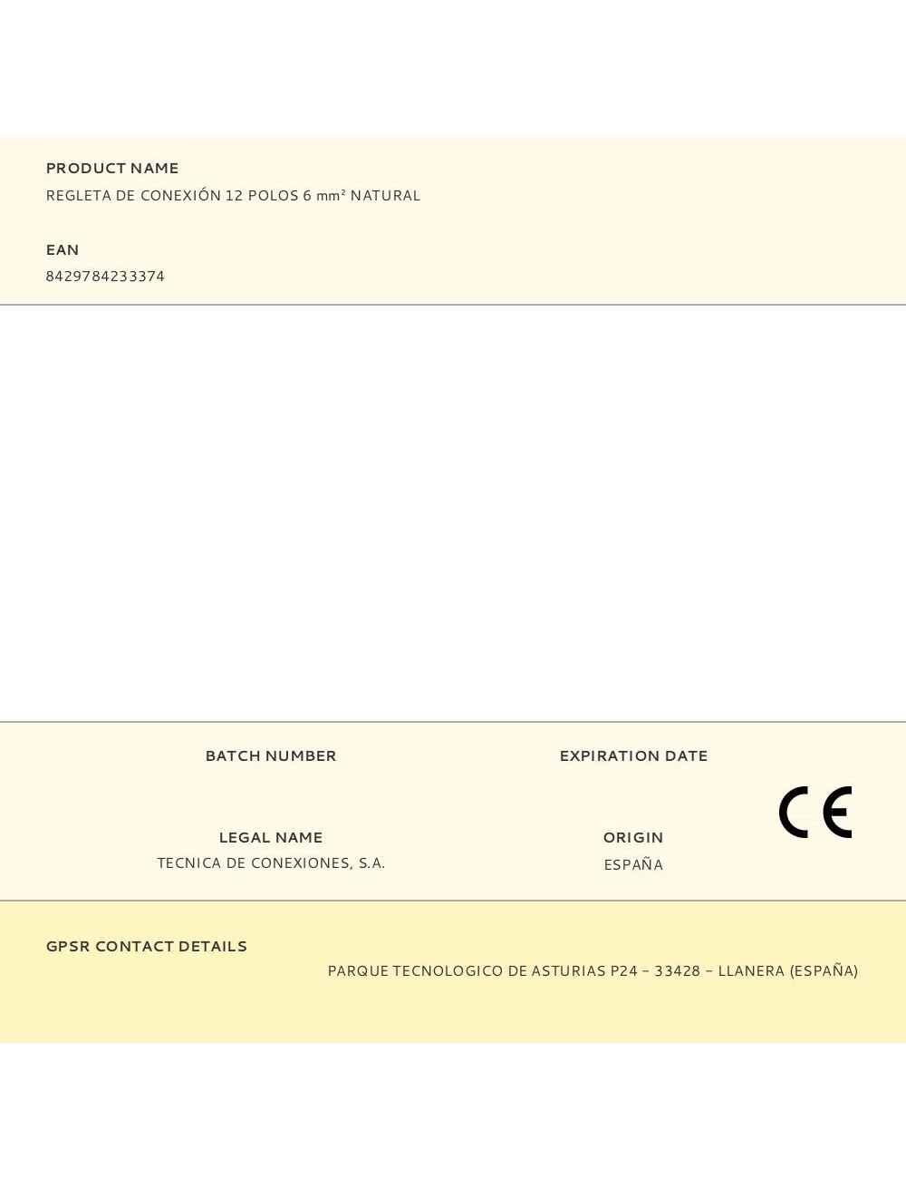 Regleta de conexión 12 polos 6 mm natural