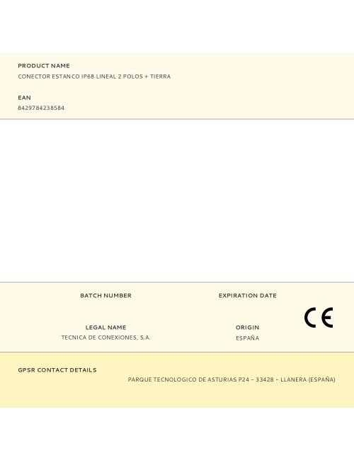 Conector estanco ip68 lineal 2 polos + tierra