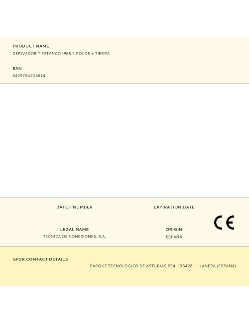 Derivador t estanco ip68 2 polos + tierra