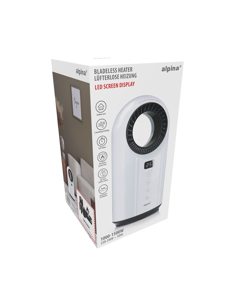 Ventilador sin aspas con calefactor 1000 - 1500 w