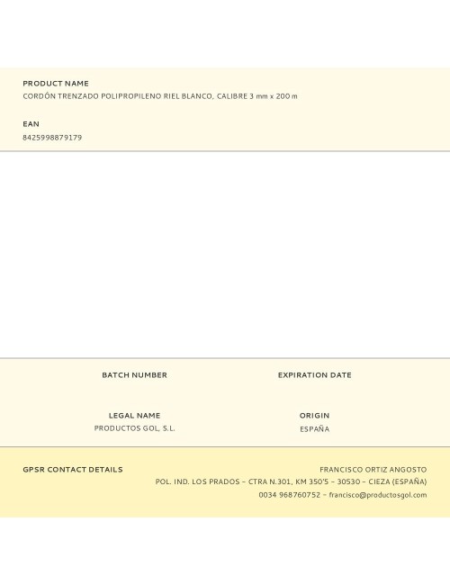 Cordón trenzado polipropileno riel blanco, calibre 3 mm x 200 m