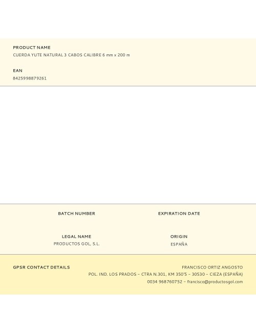 Cuerda yute natural 3 cabos calibre 6 mm x 200 m