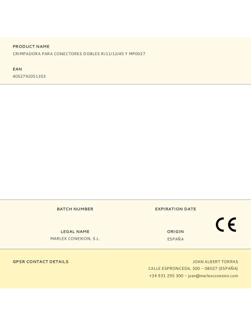 Crimpadora para conectores dobles rj11/12/45 y mp0027