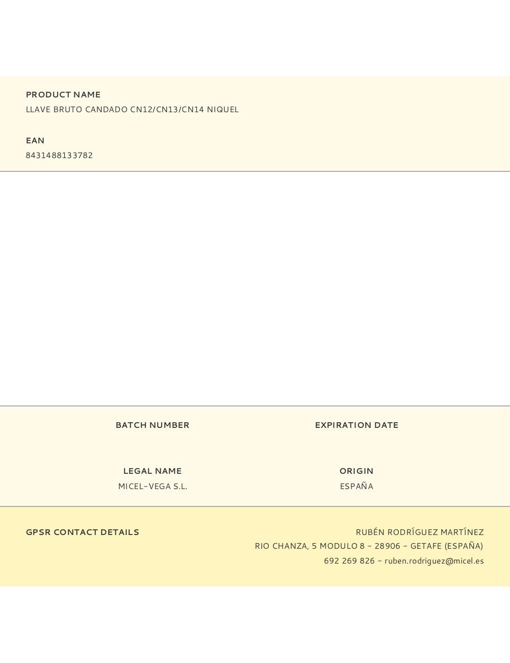 Llave bruto candado cn12/cn13/cn14 niquel