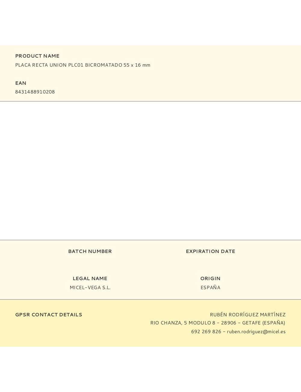 Placa recta union plc01 bicromatado 55 x 16 mm