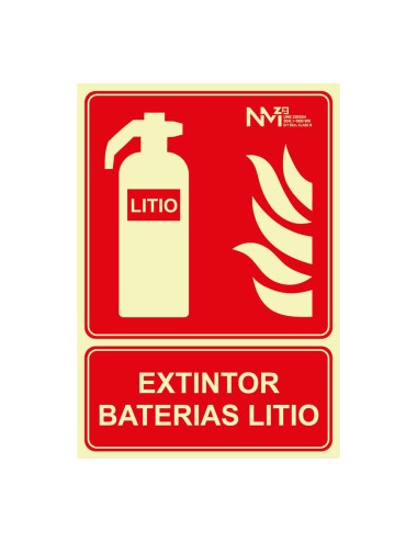 Cartel de extinción "extintor" de baterias de litio clase b (0,7 mm) 210 x 300 mm
