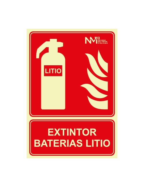 Cartel de extinción "extintor" de baterias de litio clase b (0,7 mm) 210 x 300 mm