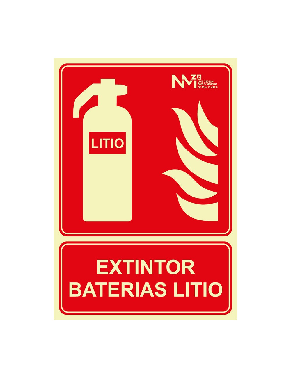 Cartel de extinción "extintor" de baterias de litio clase a (1 mm) 210 x 300 mm