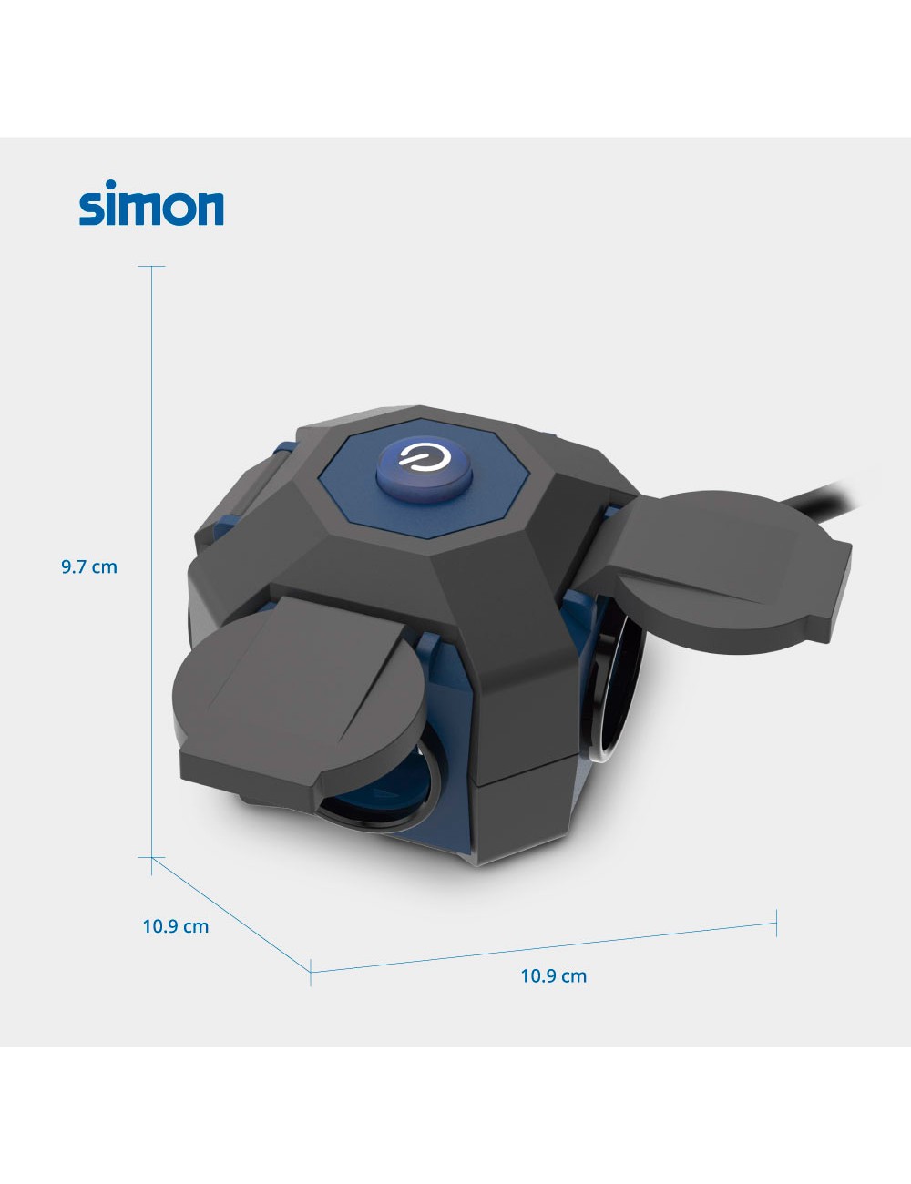 Base múltiple 4 tomas schuko, interruptor, ip44, 1,5 m de cable h07rn-f 3g1,5 mm, 16a 230v~, negra/azul