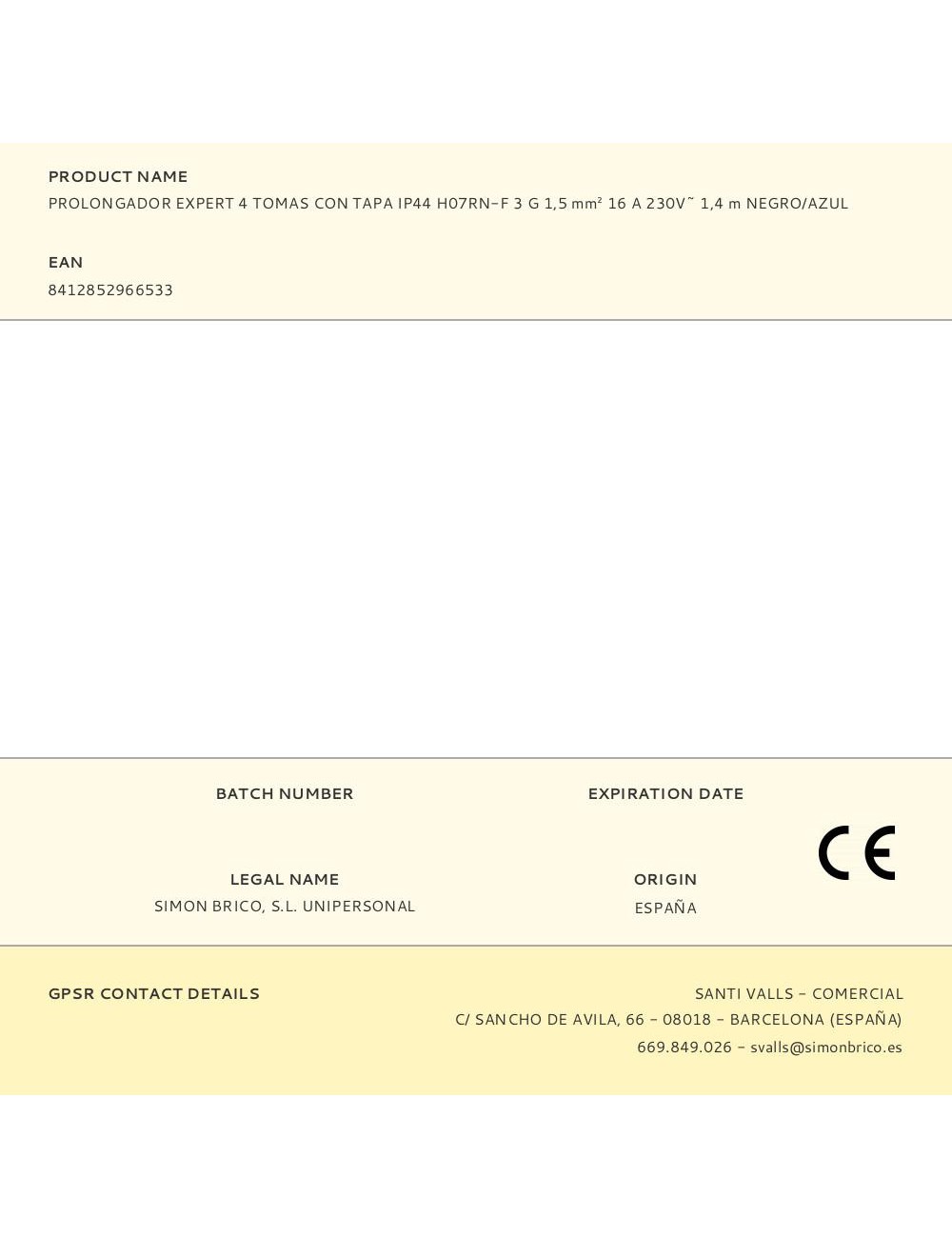 Base múltiple 4 tomas schuko, interruptor, ip44, 1,5 m de cable h07rn-f 3g1,5 mm, 16a 230v~, negra/azul