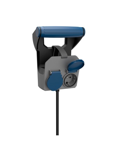 Base múltiple 2 tomas schuko, ip44, 10 m de cable h05rr-f 4g1,5 mm, 16a 230v~, gris/azul/negro