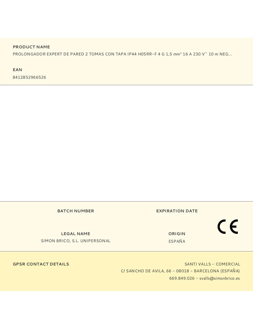 Base múltiple 2 tomas schuko, ip44, 10 m de cable h05rr-f 4g1,5 mm, 16a 230v~, gris/azul/negro